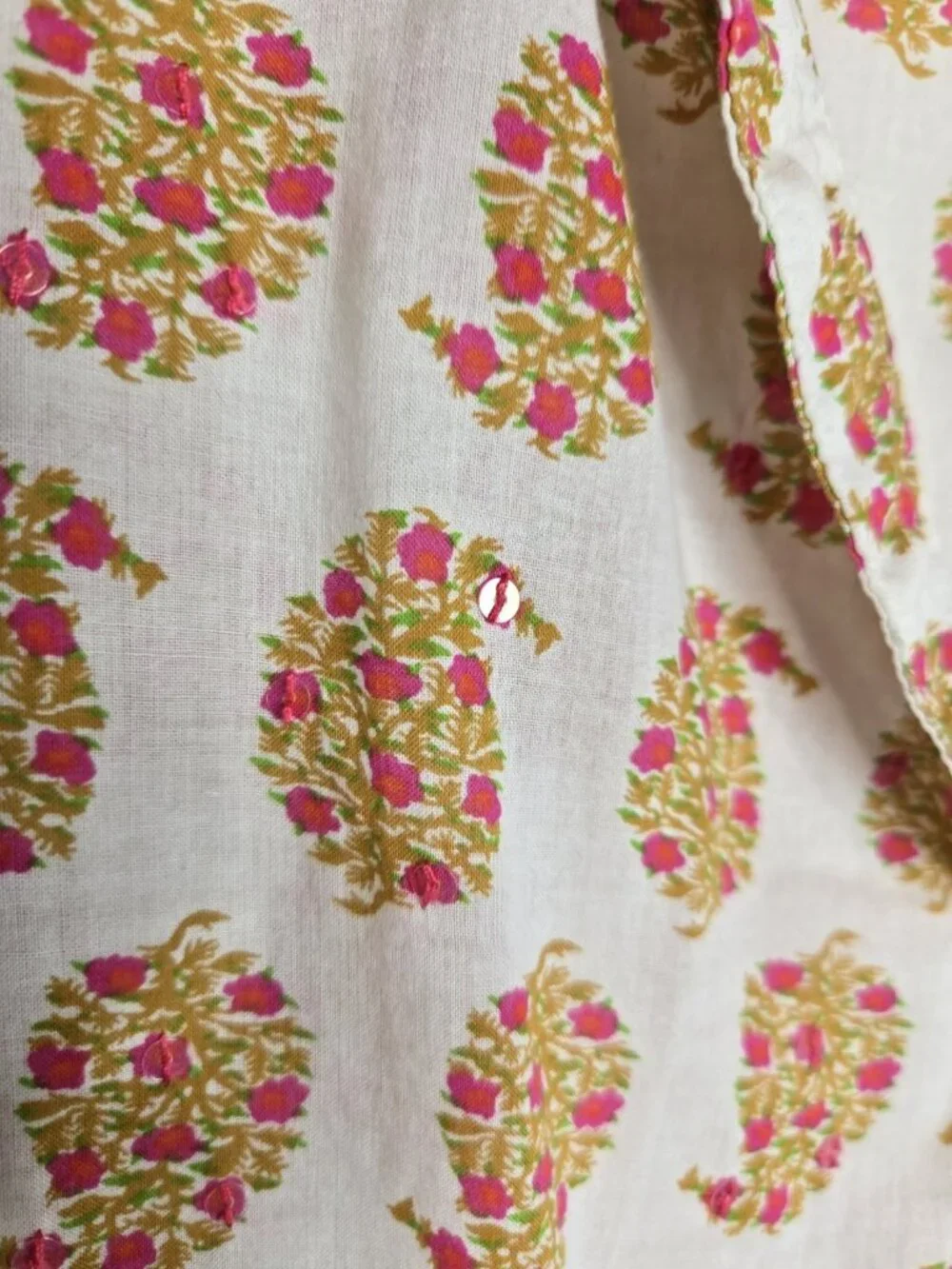 Tory Burch Indian Print Cotton Tunic Top Sequins